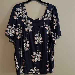 Lucky Brand Navy Floral Square Neck Top